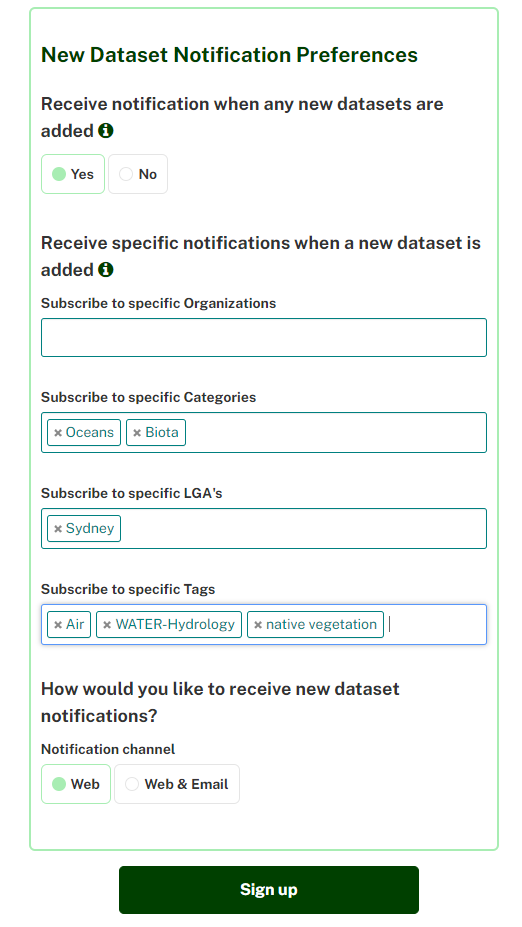 New Dataset Notification Preferences 