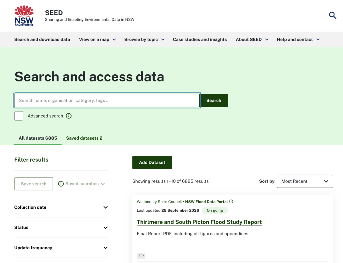 Screenshot showing the 'add dataset' button'