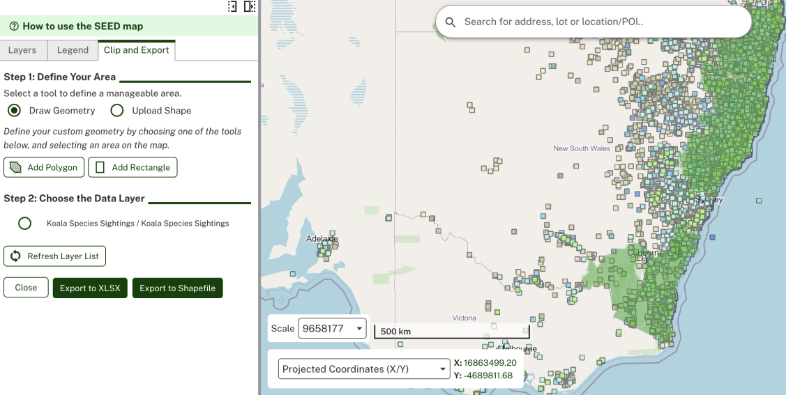 Screenshot showing how to define your area
