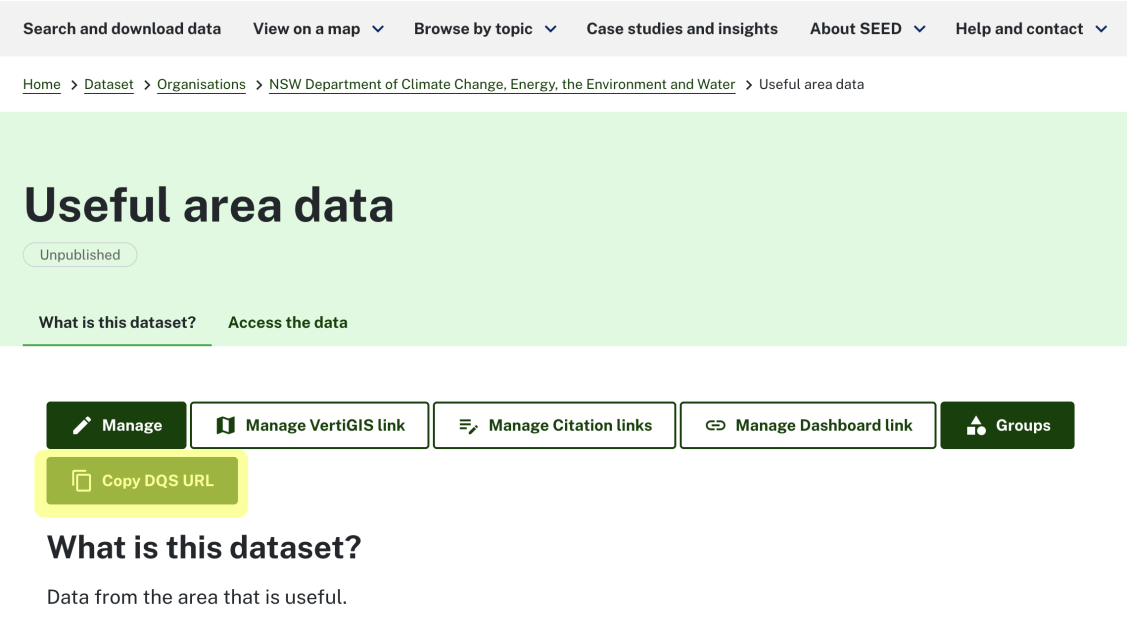 Screenshot showing how to copy DQS URL