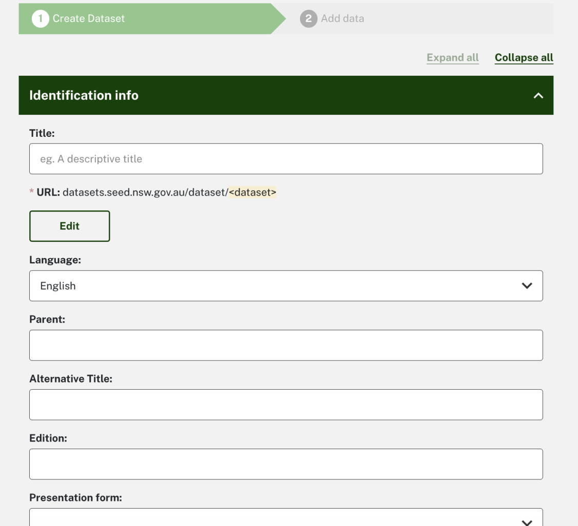Screenshot showing the metadata statement form