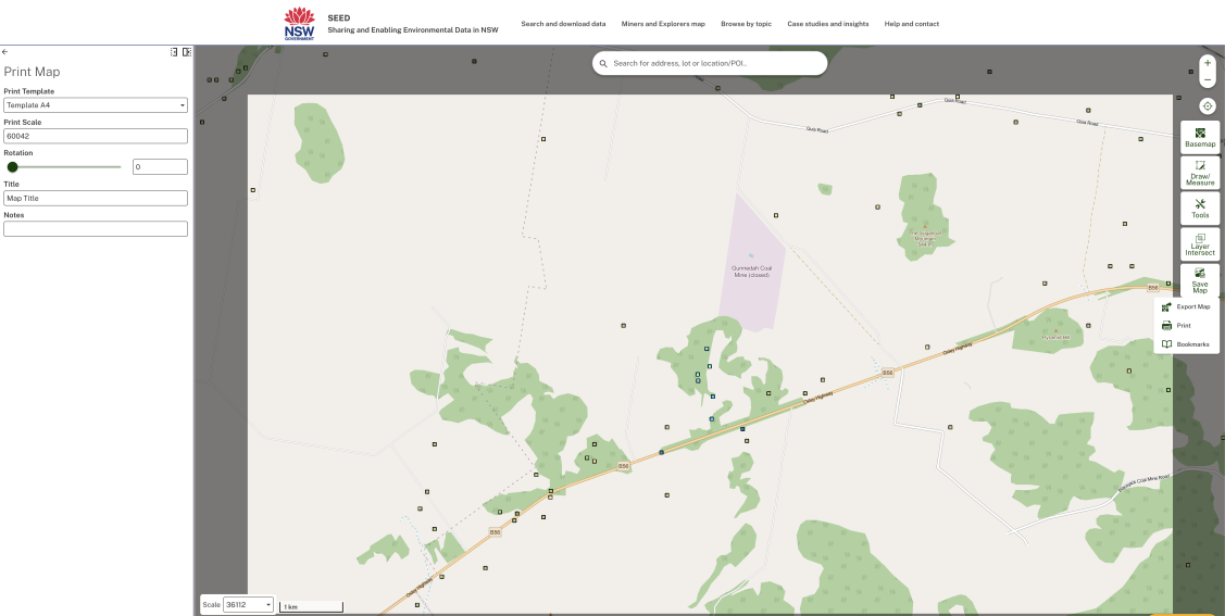 Screenshot showing how to 'print map' to download