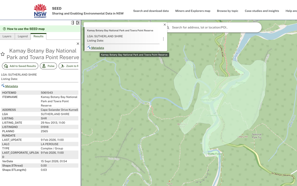 Screenshot showing the 'metadata' link