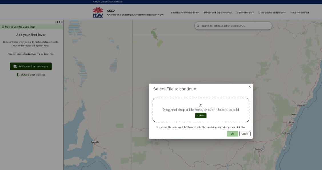 Screenshot showing how to 'upload layer from file'