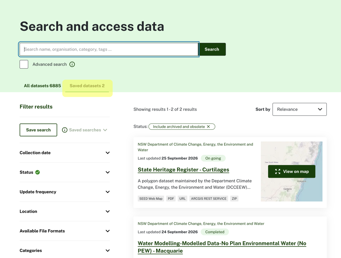 Screenshot of how to view your saved your datasets