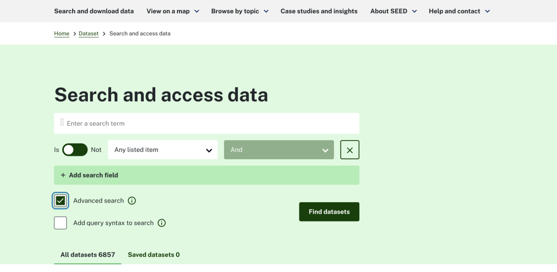 Screenshot of the advanced search option in the 'search and access data' section
