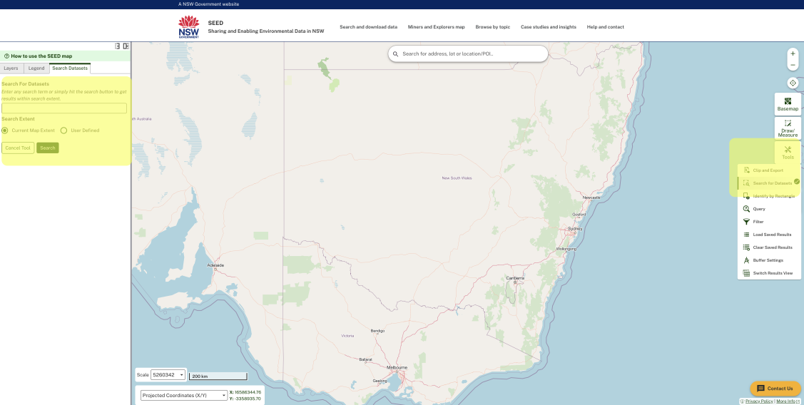 Seed homepage with search bar and 'search and download data' menu link highlighted