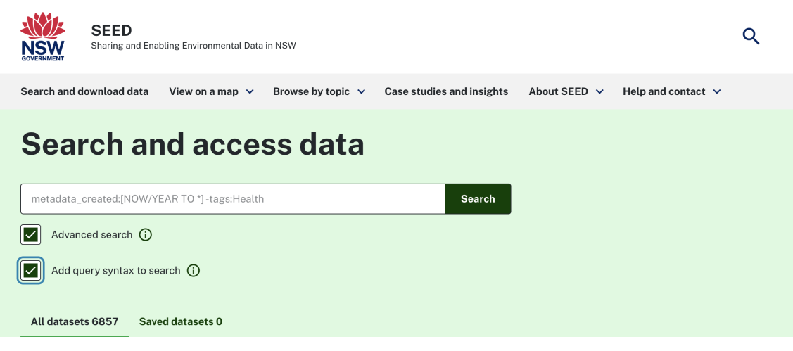 Screenshot of the query syntax box checked in the 'search and access data' search